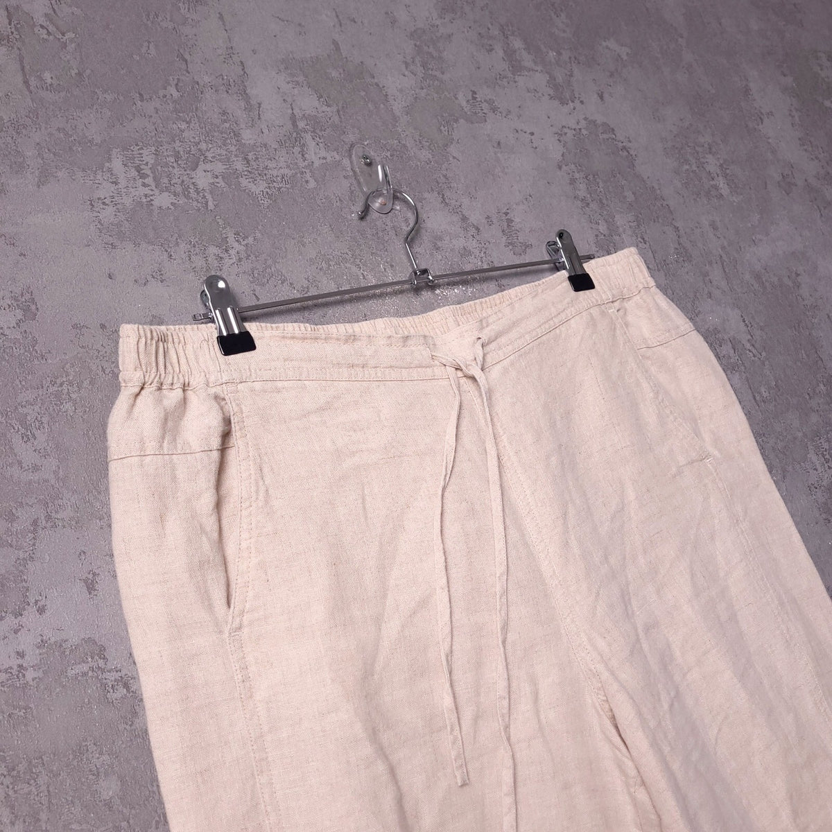 Orvis Linen Trousers Mens L Regular Fit Beige Elasticated Waist Drawstring
