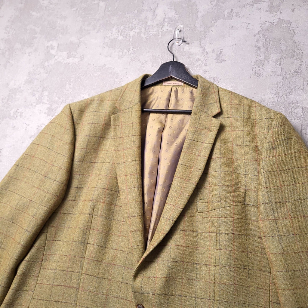 Samuel Windsor Tweed Blazer Jacket Mens 46R Regular Fit Green Check Sport Coat