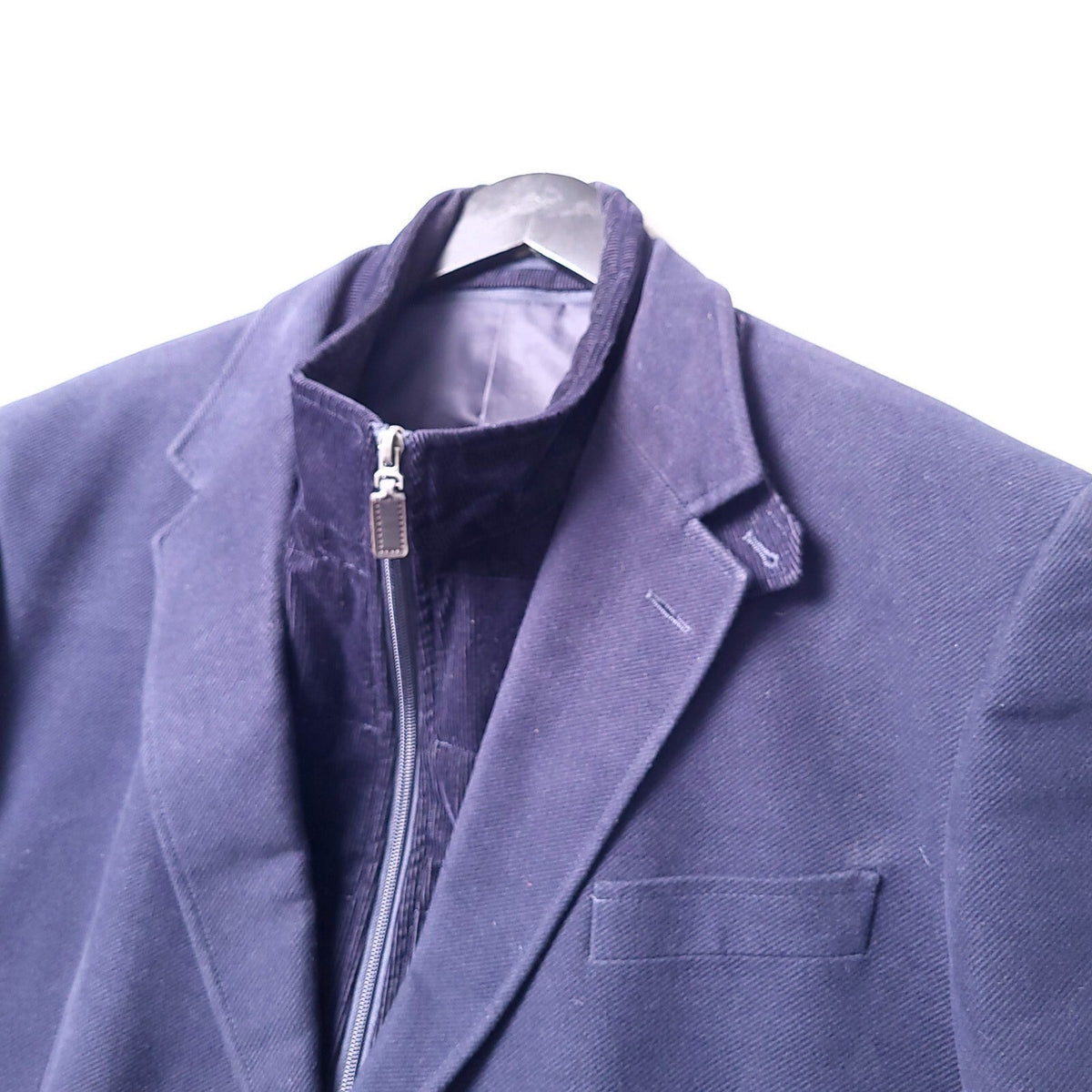 Marks & Spencer Cotton Blazer Jacket Mens 46L Regular Fit Navy Sport Coat 2 in 1
