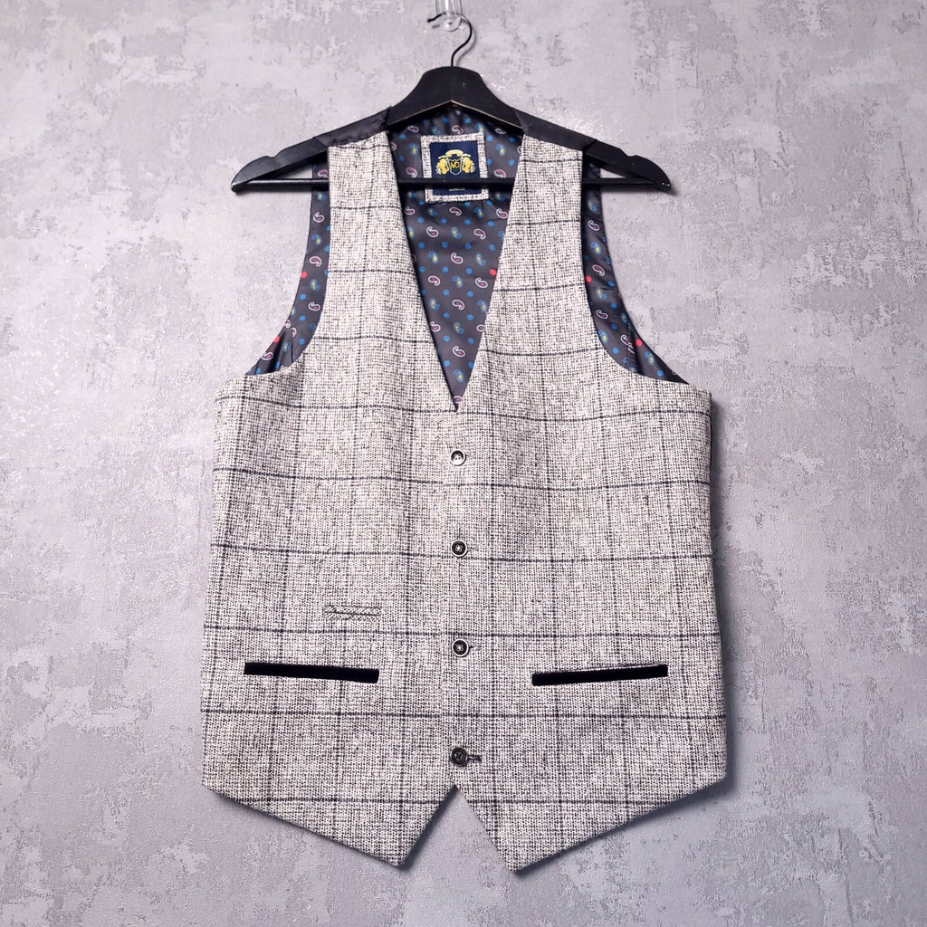 Marc Darcy Tweed Blazer Waistcoat Mens 38R Regular Grey Check Elbow Patch