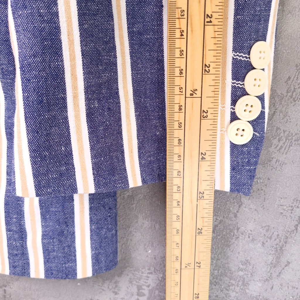 Brook Taverner Linen Blazer Mens 46S Short Fit Blue White Stripe Jacket Boating