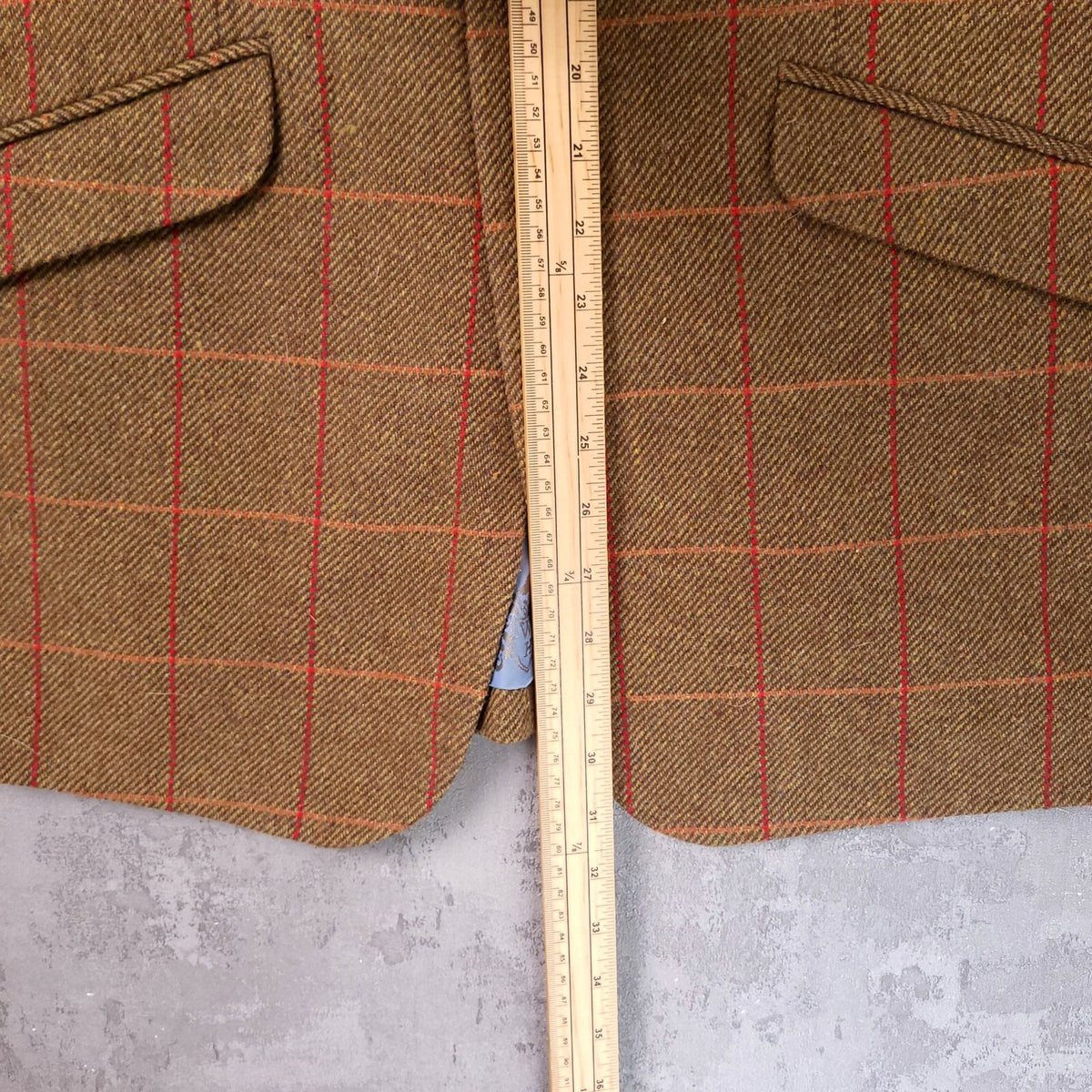 William Hunt Tweed Blazer Jacket Mens 38R Brown Red Check Elbow Patch Sport Coat