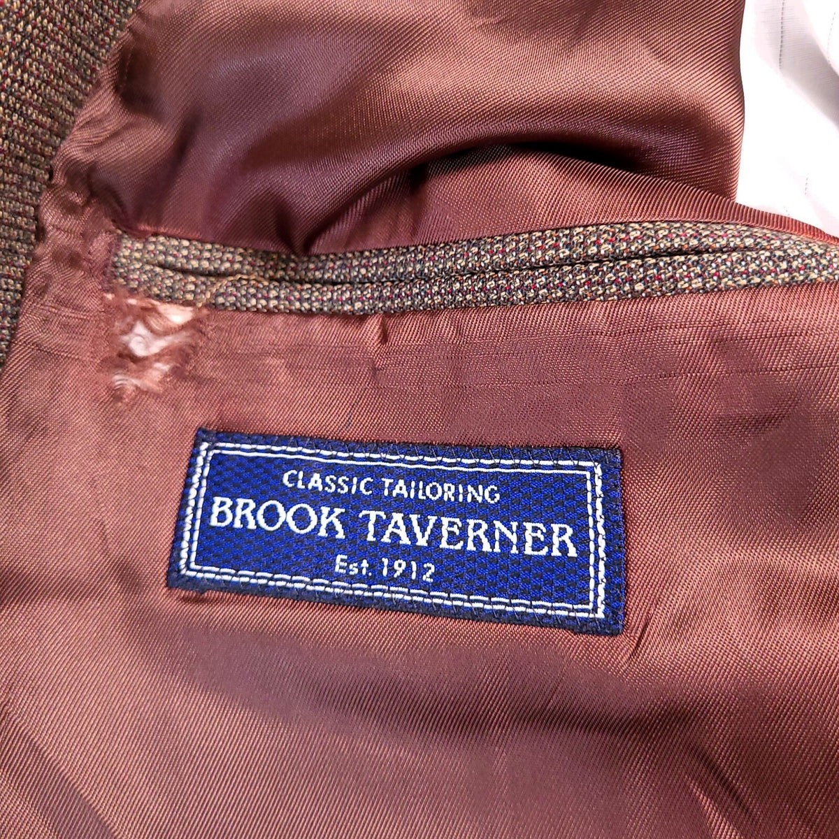Brook Taverner Tweed Blazer Jacket Mens 38R Regular Fit Brown Sport Coat