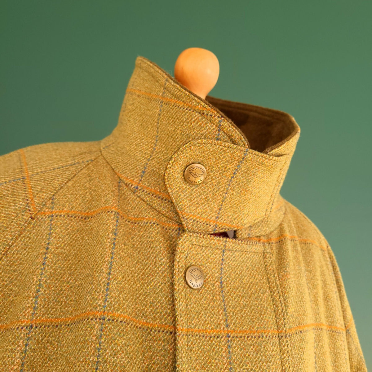 Chrysalis Tweed Overcoat Field Jacket Mens XL Mustard Yellow Check The Chiltern