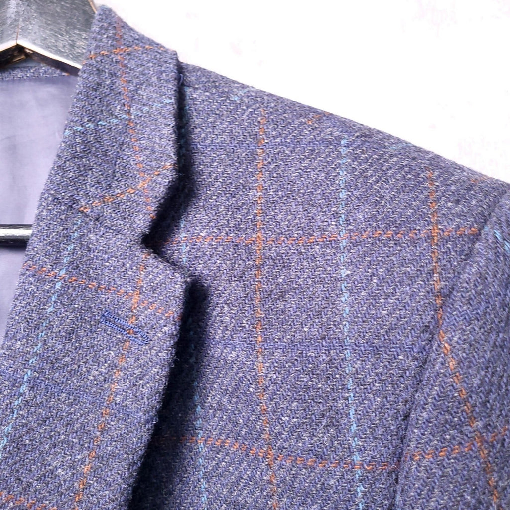 Brook Taverner Tweed Blazer Mens 44R Regular Fit Blue Check 100% Wool Jacket
