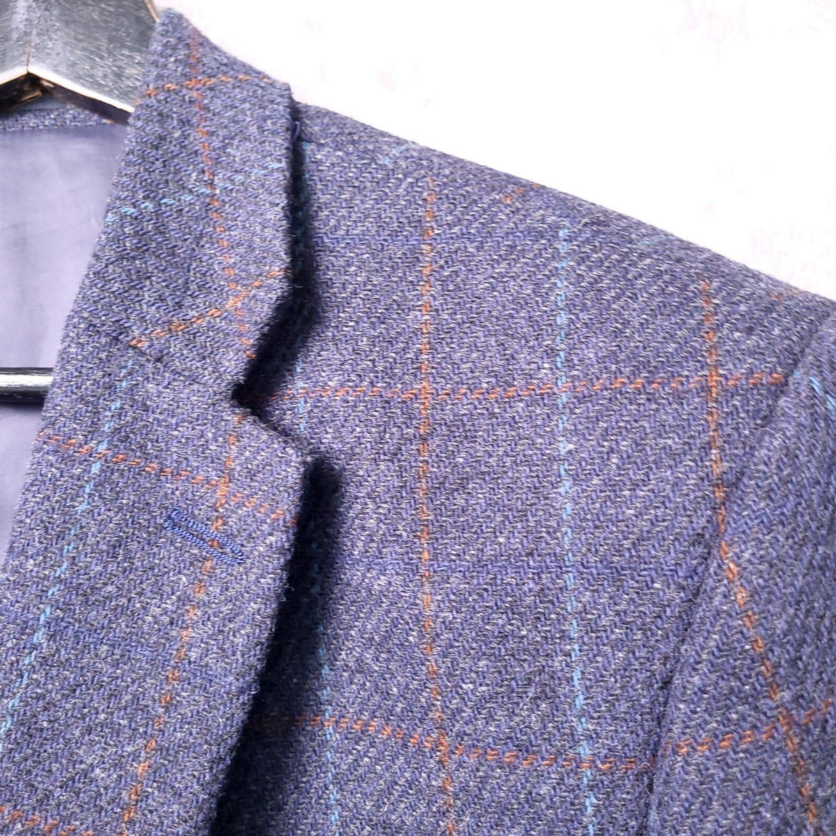 Brook Taverner Tweed Blazer Mens 44R Regular Fit Blue Check 100% Wool Jacket