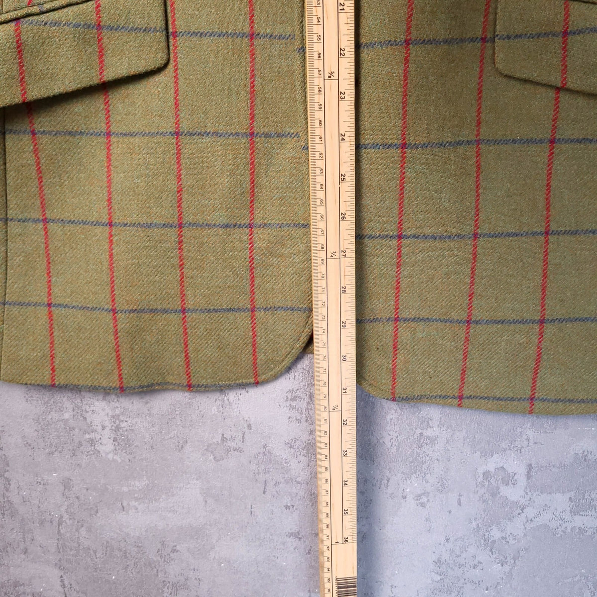 Brook Taverner Tweed Blazer Mens 40S Olive Green Windowpane Check MoonWool
