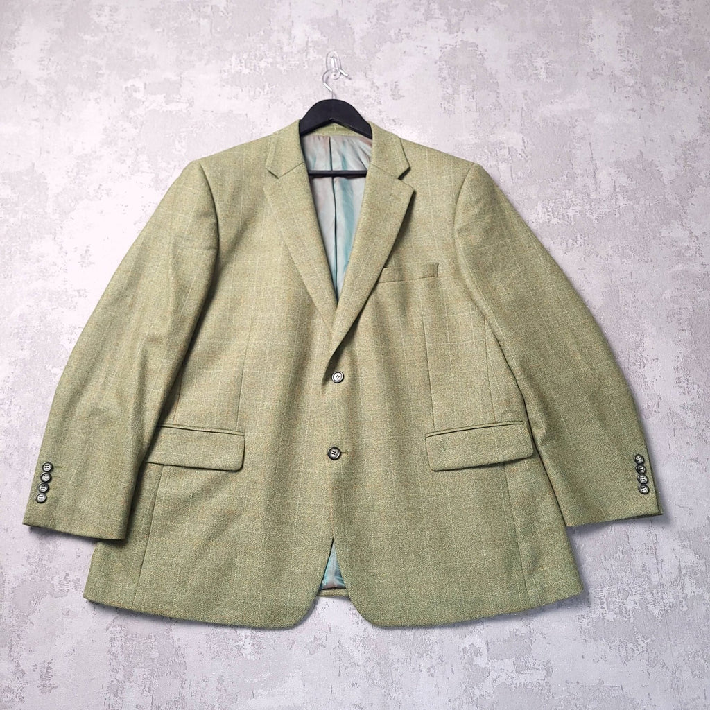 Brook Taverner Tweed Blazer Jacket Mens 46S Regular Fit Green Check Sport Coat