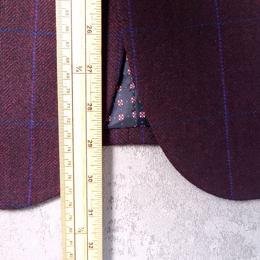 Harry Brown Tweed Blazer Jacket Mens 46S Regular Fit Burgundy Blue Check Sport