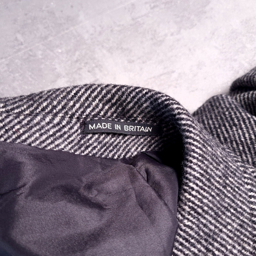 Brook Taverner Tweed Overcoat Mens 42R Regular Fit Grey Herringbone Wool Jacket