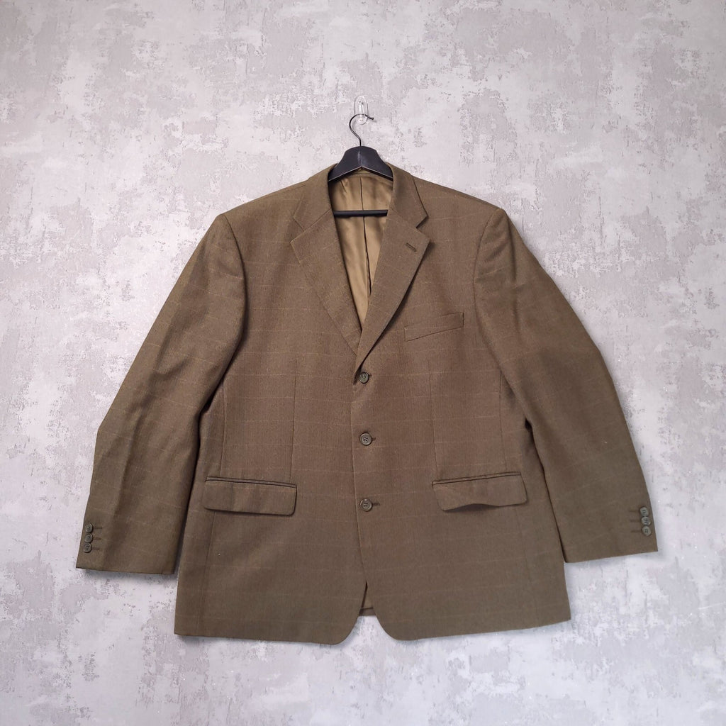 James Barry Tweed Blazer Jacket Mens 46R Reg Fit Olive Green Check Sport Coat