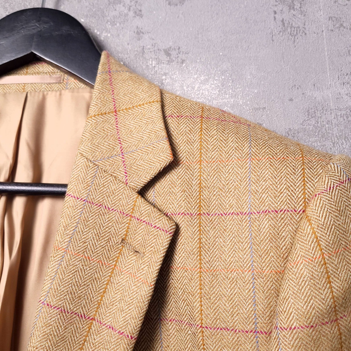 Brook Taverner Herringbone Tweed Blazer Jacket Mens 40R Beige Check Wool Sport