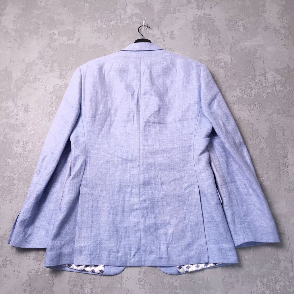 Moss Linen Blazer Jacket Mens 40R Tailored Fit Light Blue Sport Coat