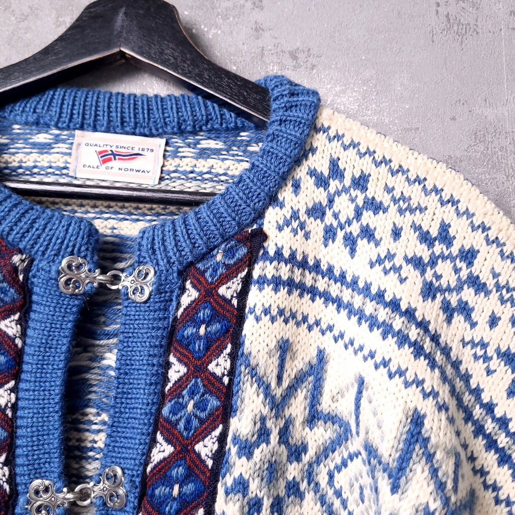 Dale Of Norway Wool Cardigan Mens XL Regular Fit Blue White Nordic Clasp