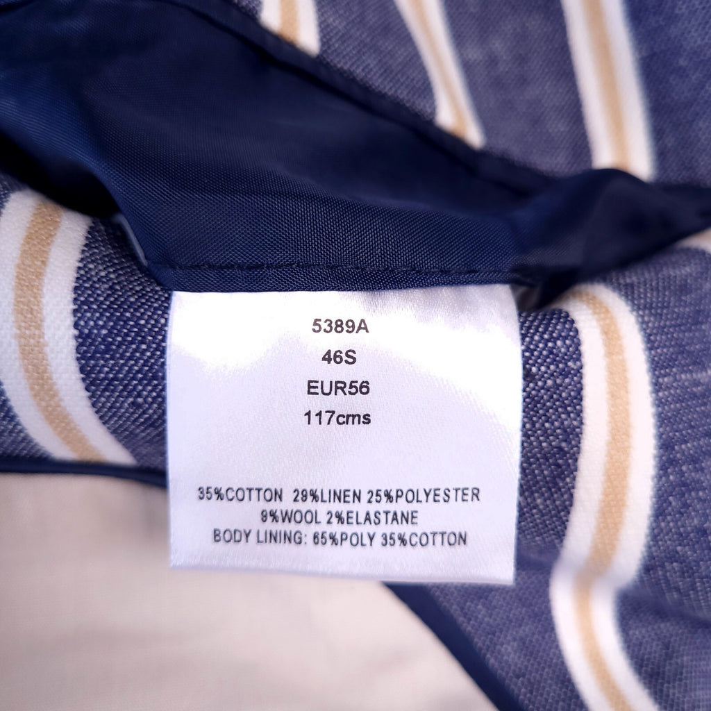 Brook Taverner Linen Blazer Mens 46S Short Fit Blue White Stripe Jacket Boating