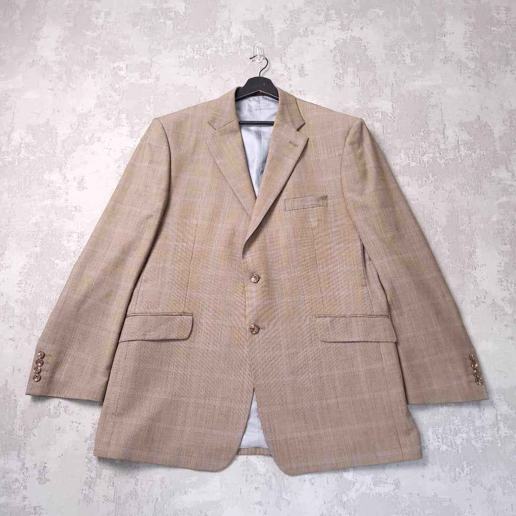 Marks & Spencer Wool Cashmere Blazer Jacket Mens 44L Tobacco Brown Check Sport