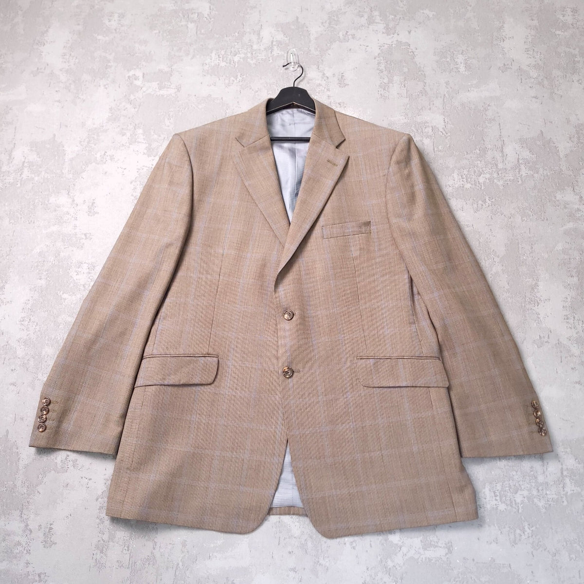 Marks & Spencer Wool Cashmere Blazer Jacket Mens 44L Tobacco Brown Check Sport