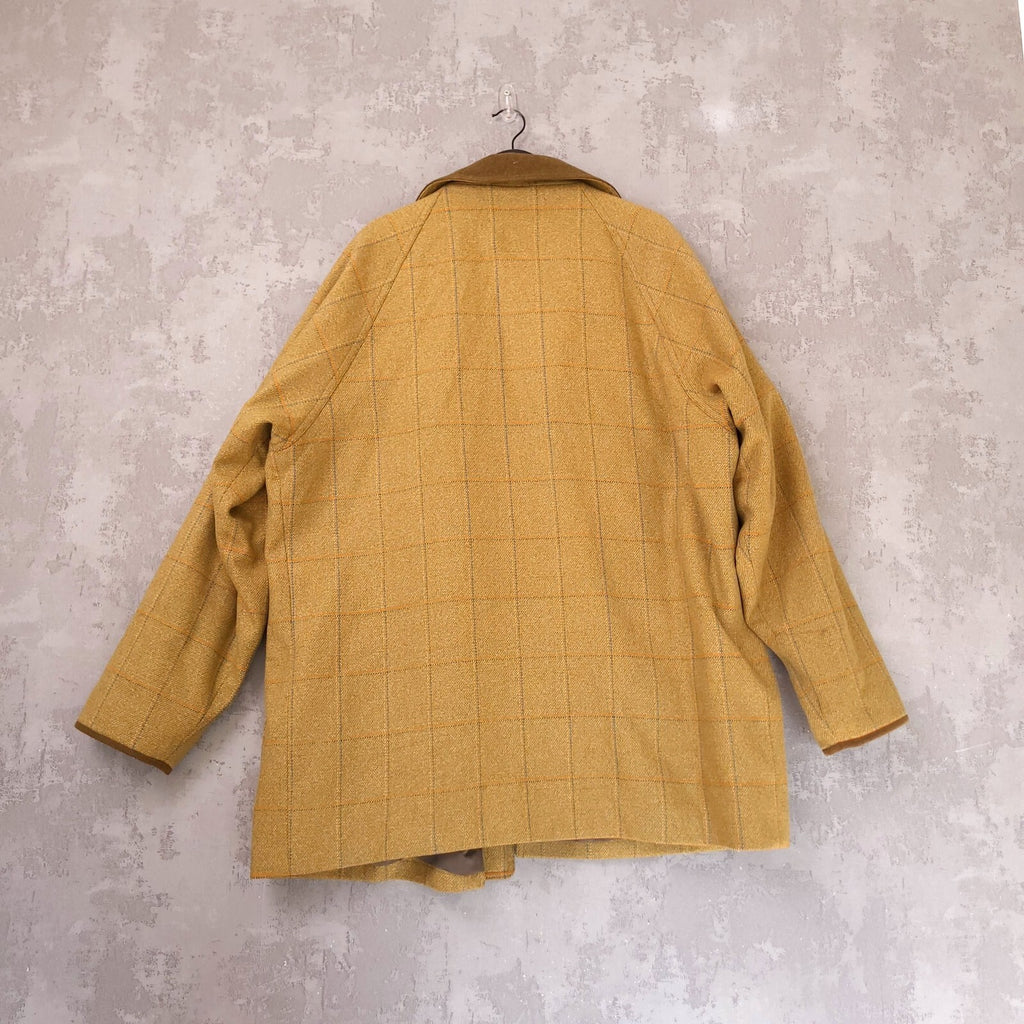 Chrysalis Tweed Overcoat Field Jacket Mens XL Mustard Yellow Check The Chiltern