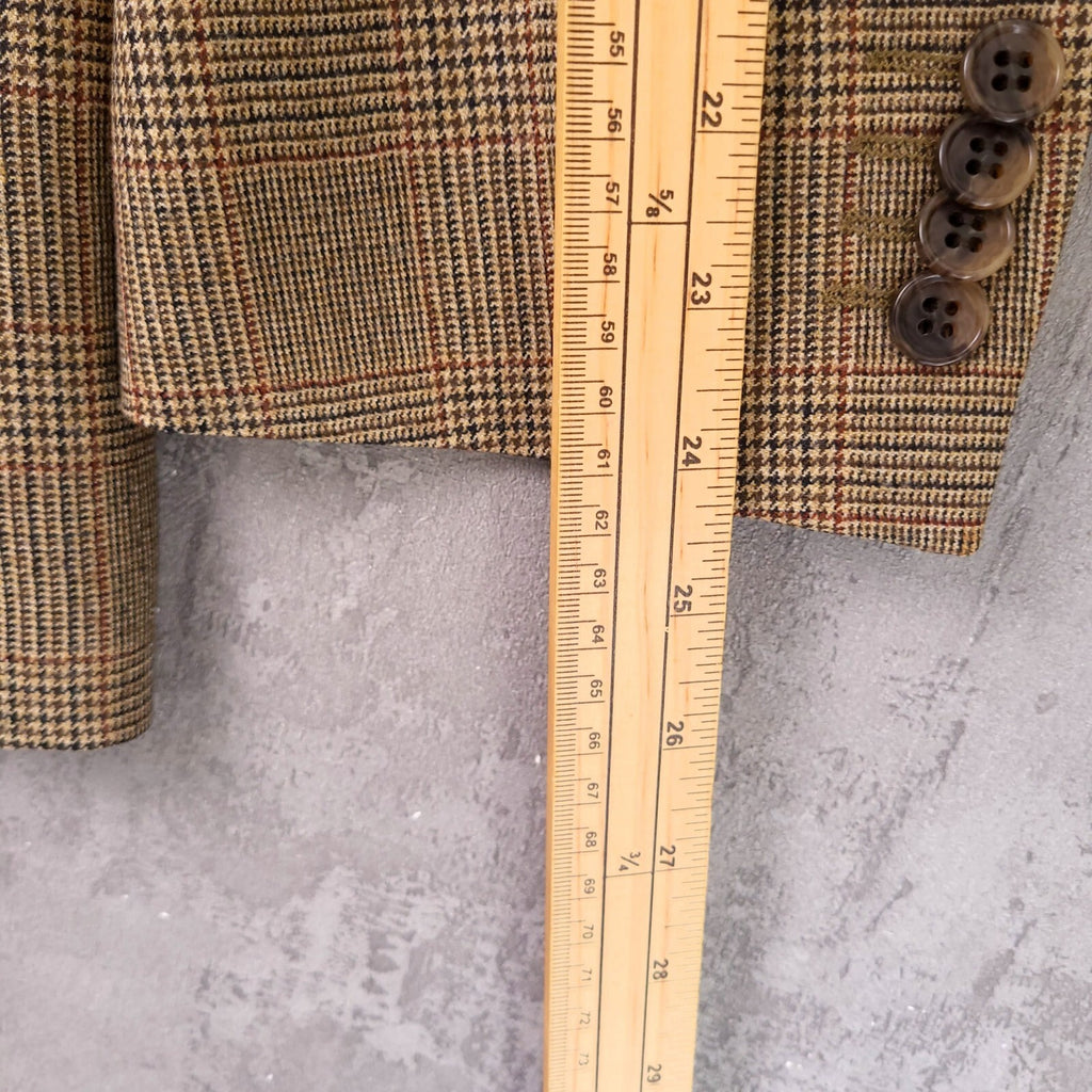 Brook Taverner Tweed Blazer Mens 44S Brown Check 100% Wool Jacket Sport Coat