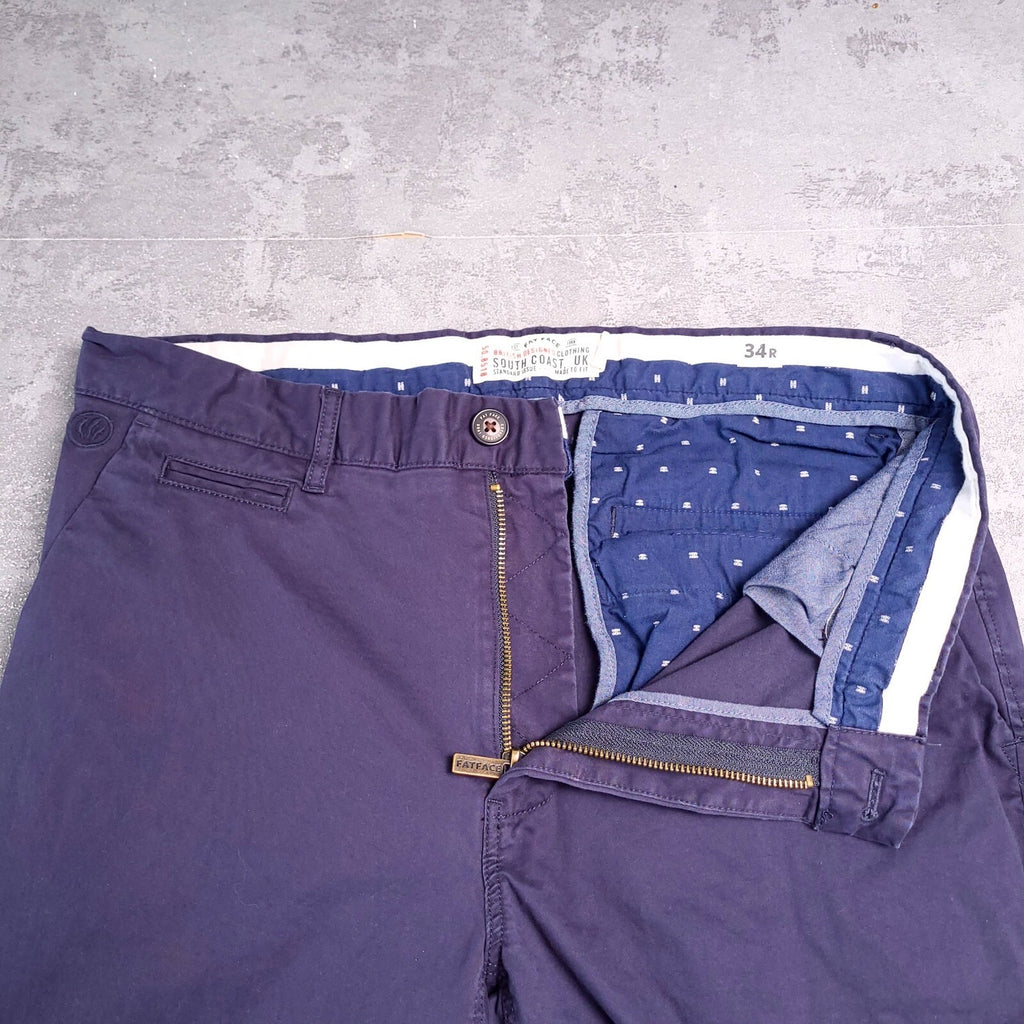 Fat Face Chinos Mens W34 L30 Navy Blue Reg Fit Trousers Cotton Stretch Heyshott