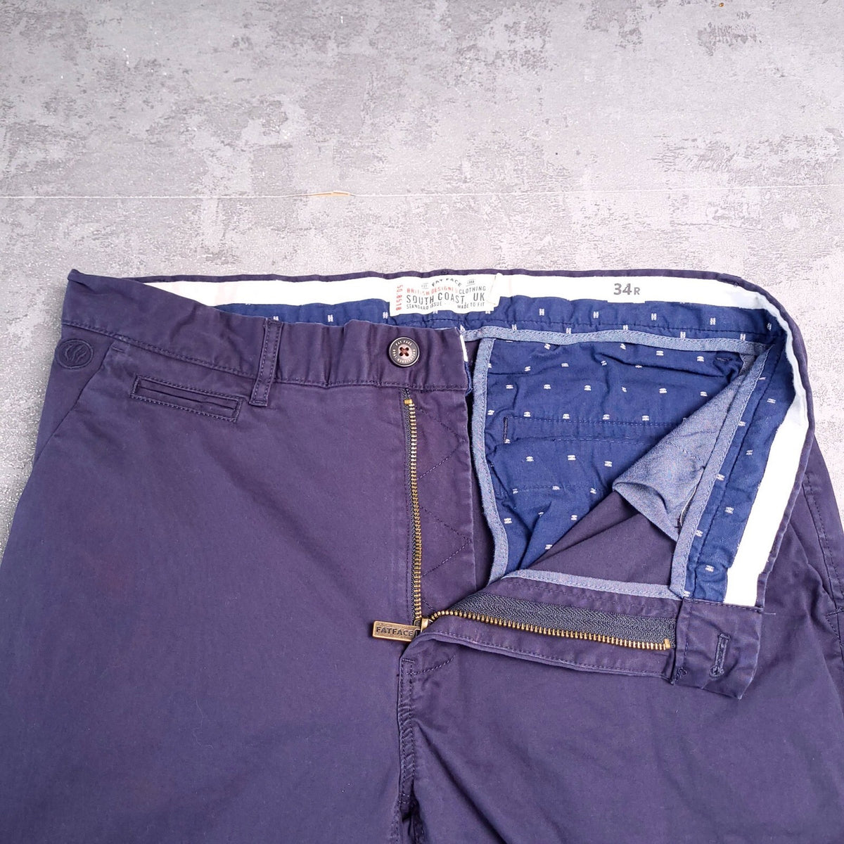 Fat Face Chinos Mens W34 L30 Navy Blue Reg Fit Trousers Cotton Stretch Heyshott
