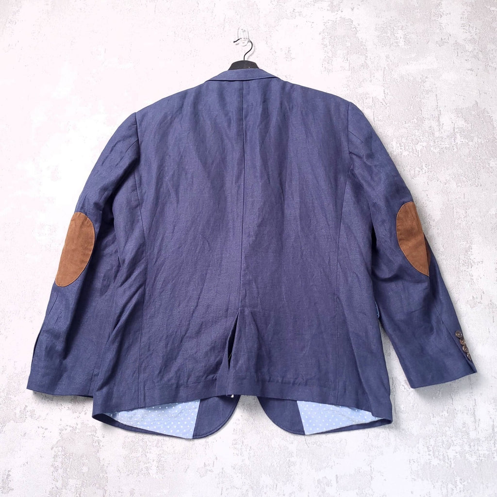 Next Linen Blazer Jacket Mens 44R Slim Fit Blue Sport Coat Elbow Patch