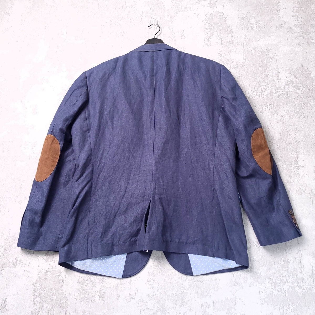 Next Linen Blazer Jacket Mens 44R Slim Fit Blue Sport Coat Elbow Patch