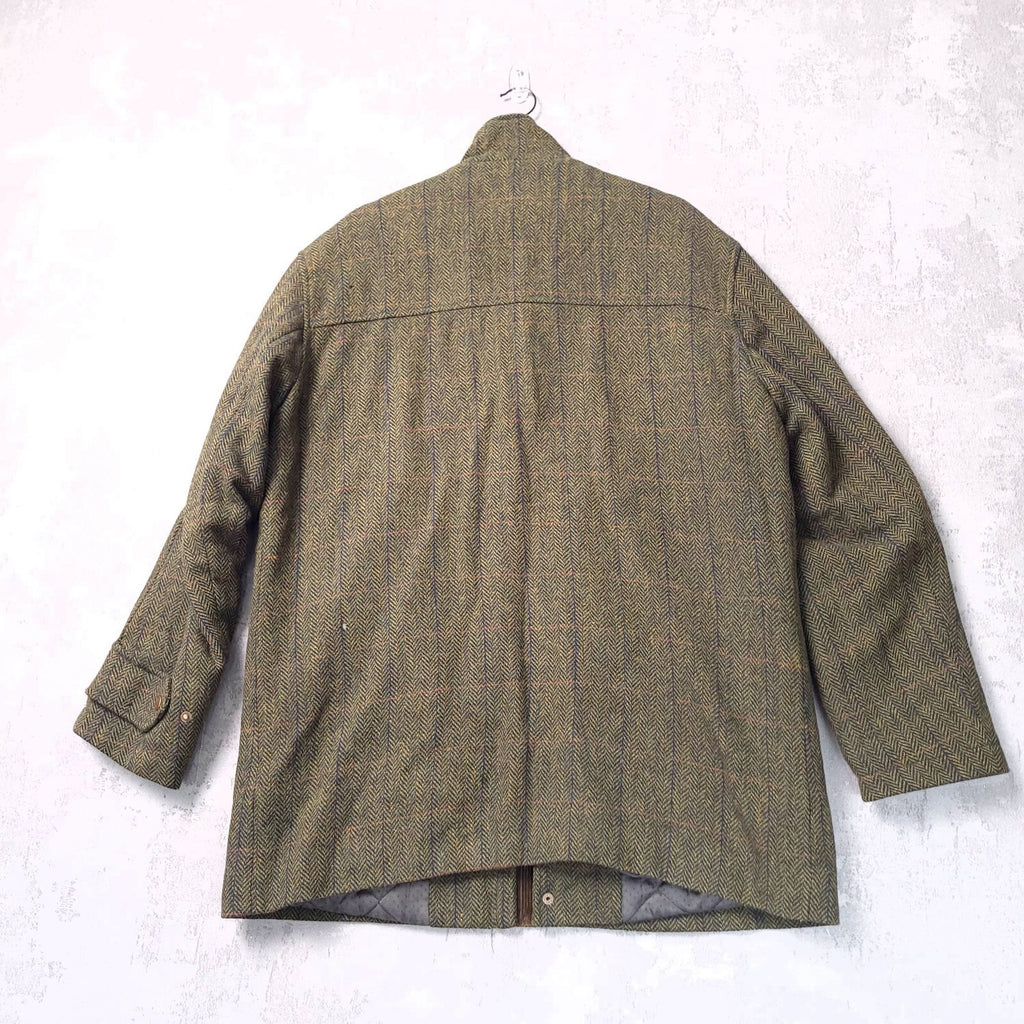 P.G. Field Tweed Field Coat Mens Large Reg Fit Olive Green Herringbone Jacket