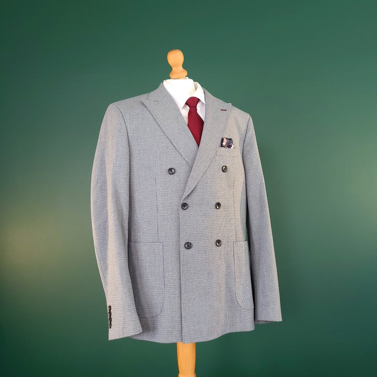 Next Blazer Jacket Mens 44R Slim Fit Grey Check Double Breasted Sport Coat
