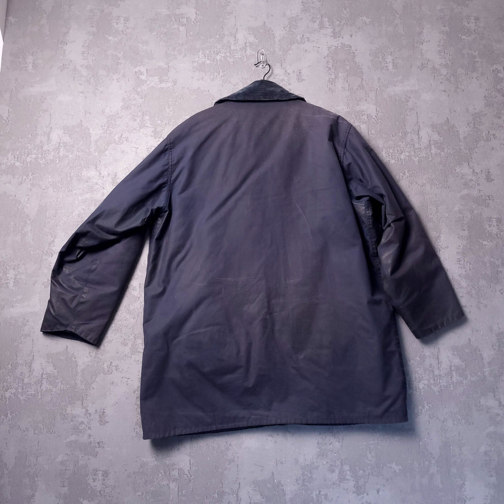 Barbour Wax Border Jacket Mens 46R Regular Fit Navy Blue Tartan Lined Coat