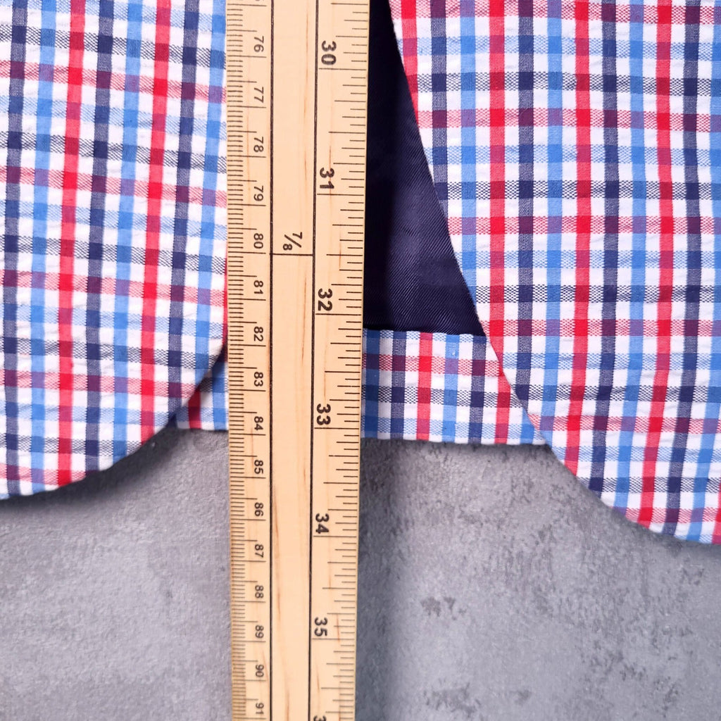 Brooks Brothers Seerscuker Blazer Jacket Mens 46L  Red Blue Cotton Check Sport