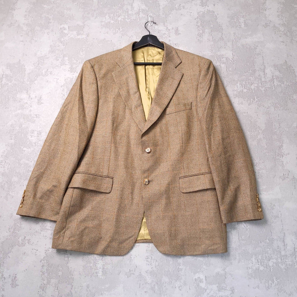 Marks & Spencer Tweed Blazer Jacket Mens 42S Beige Check Sport Coat Pure Wool