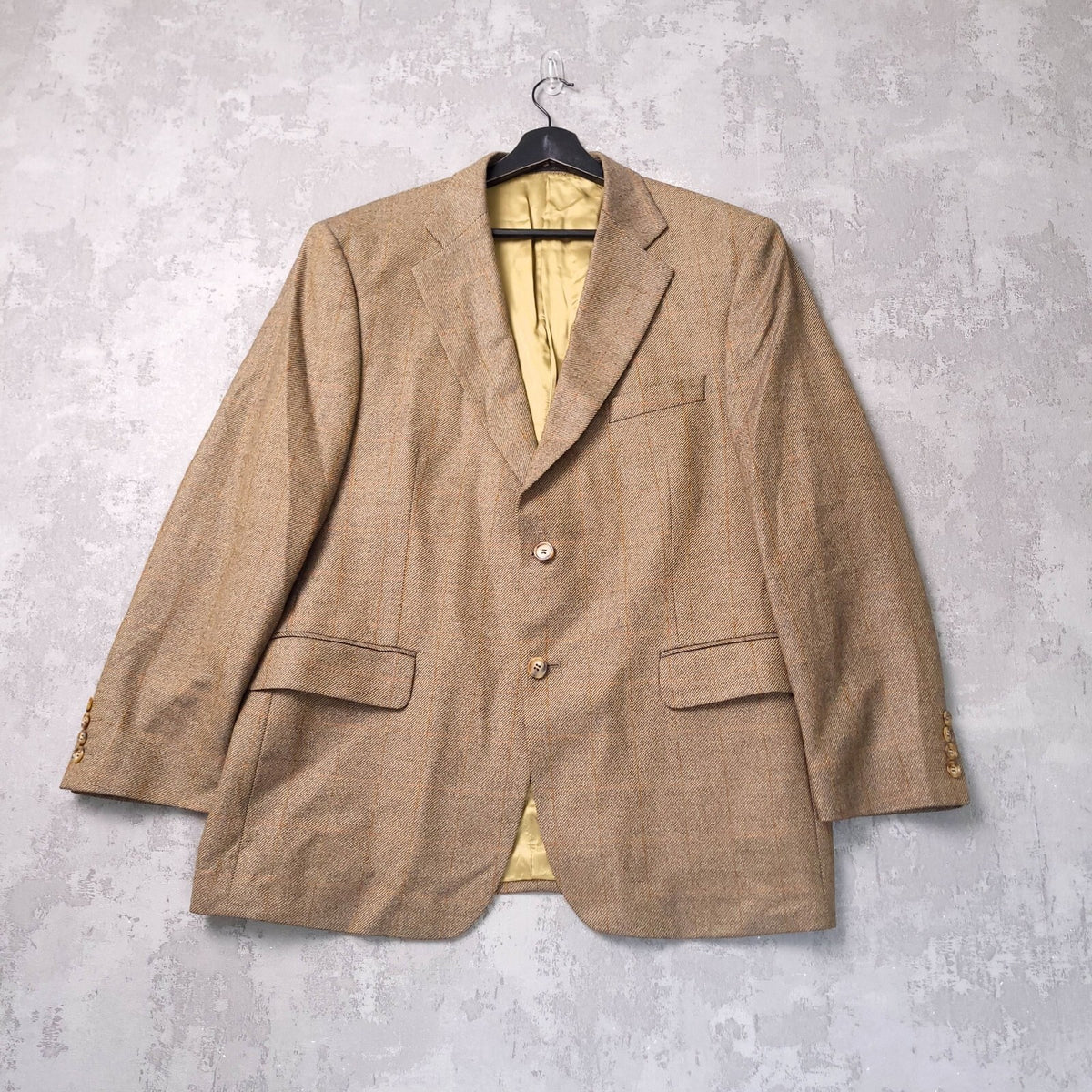 Marks & Spencer Tweed Blazer Jacket Mens 42S Beige Check Sport Coat Pure Wool