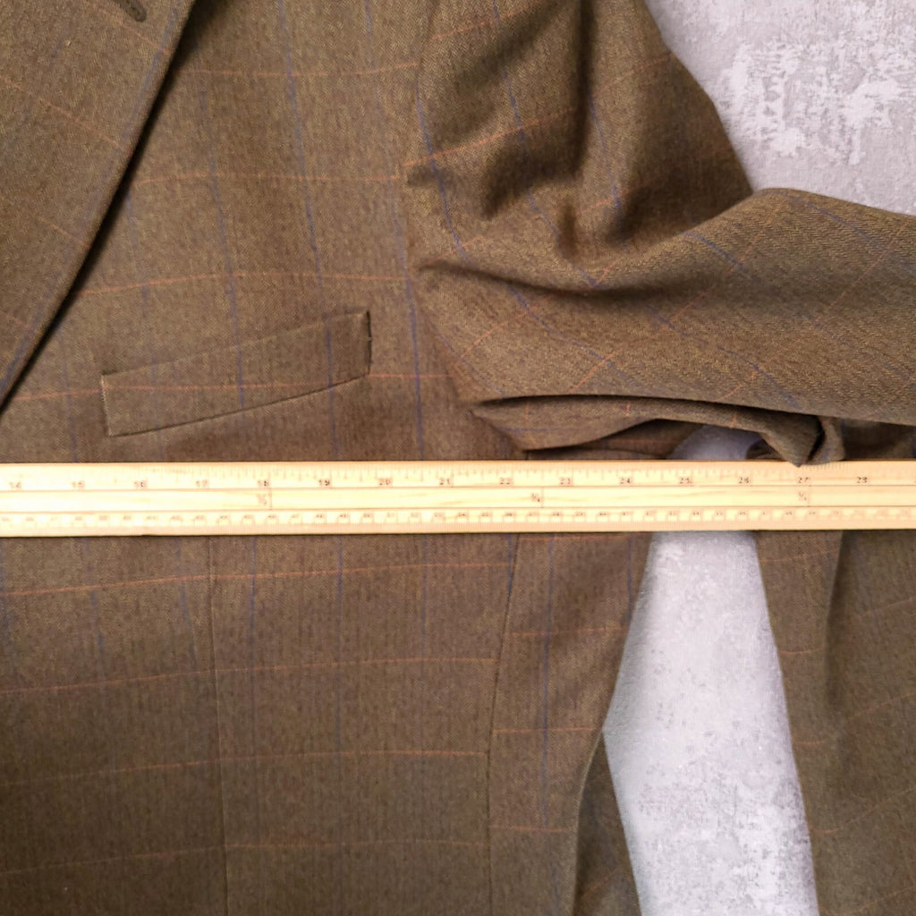 James Barry Tweed Blazer Jacket Mens 46R Reg Fit Olive Green Check Sport Coat