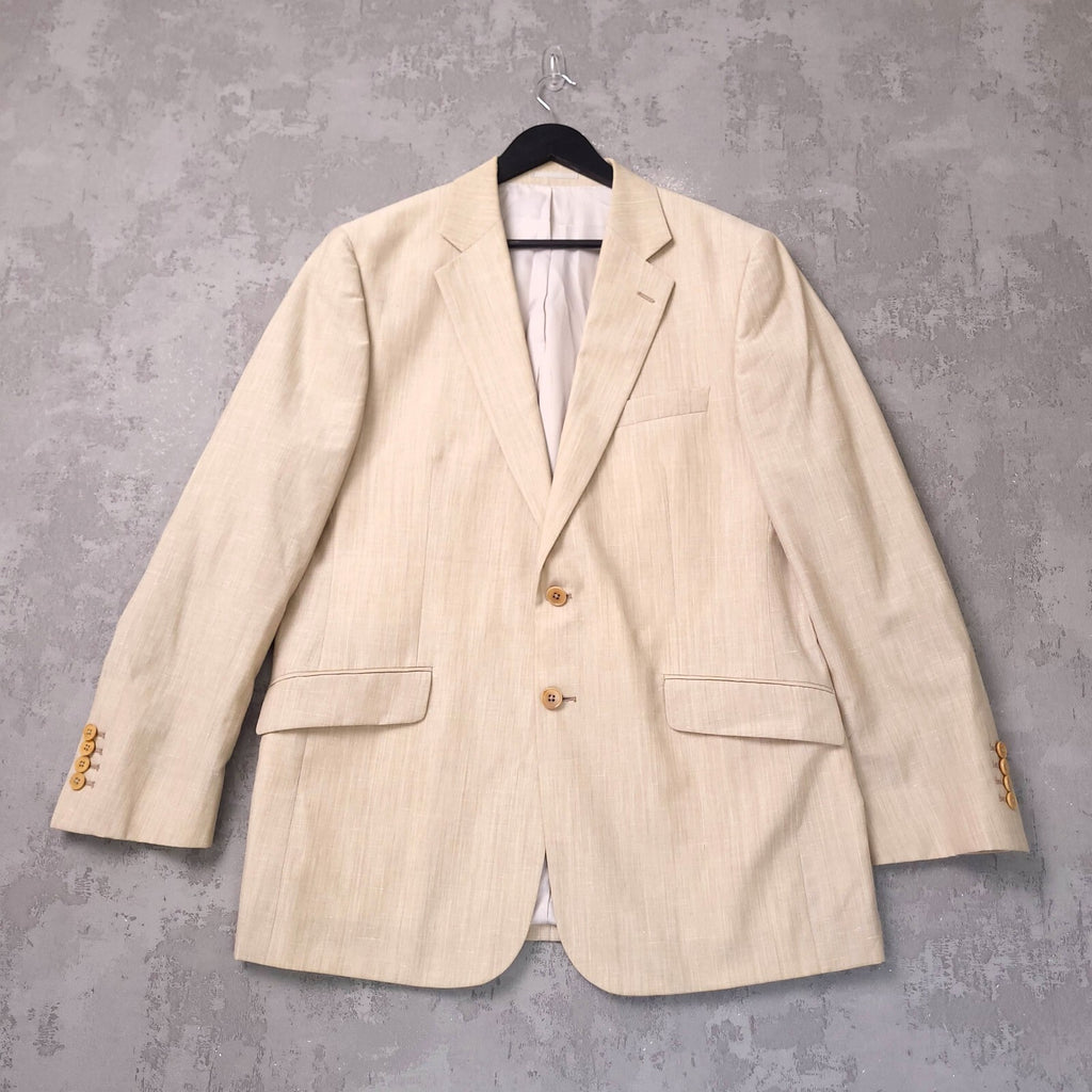Charles Tyrwhitt Wool Linen Blazer Jacket Mens 42R Regular Fit Beige Sport Coat