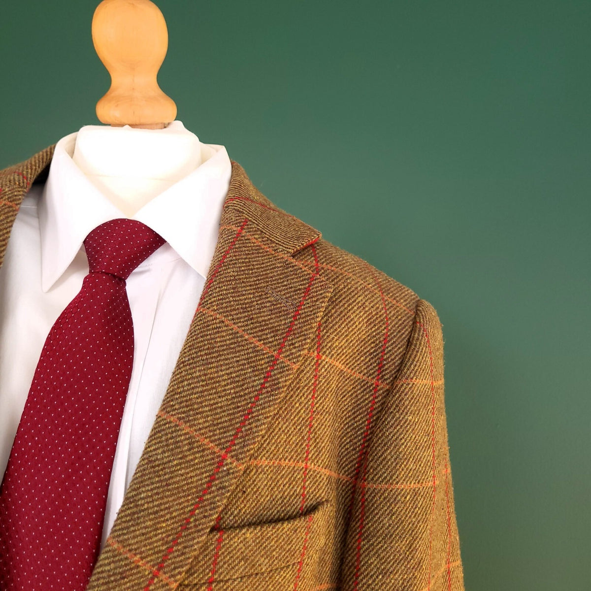 William Hunt Tweed Blazer Jacket Mens 38R Brown Red Check Elbow Patch Sport Coat