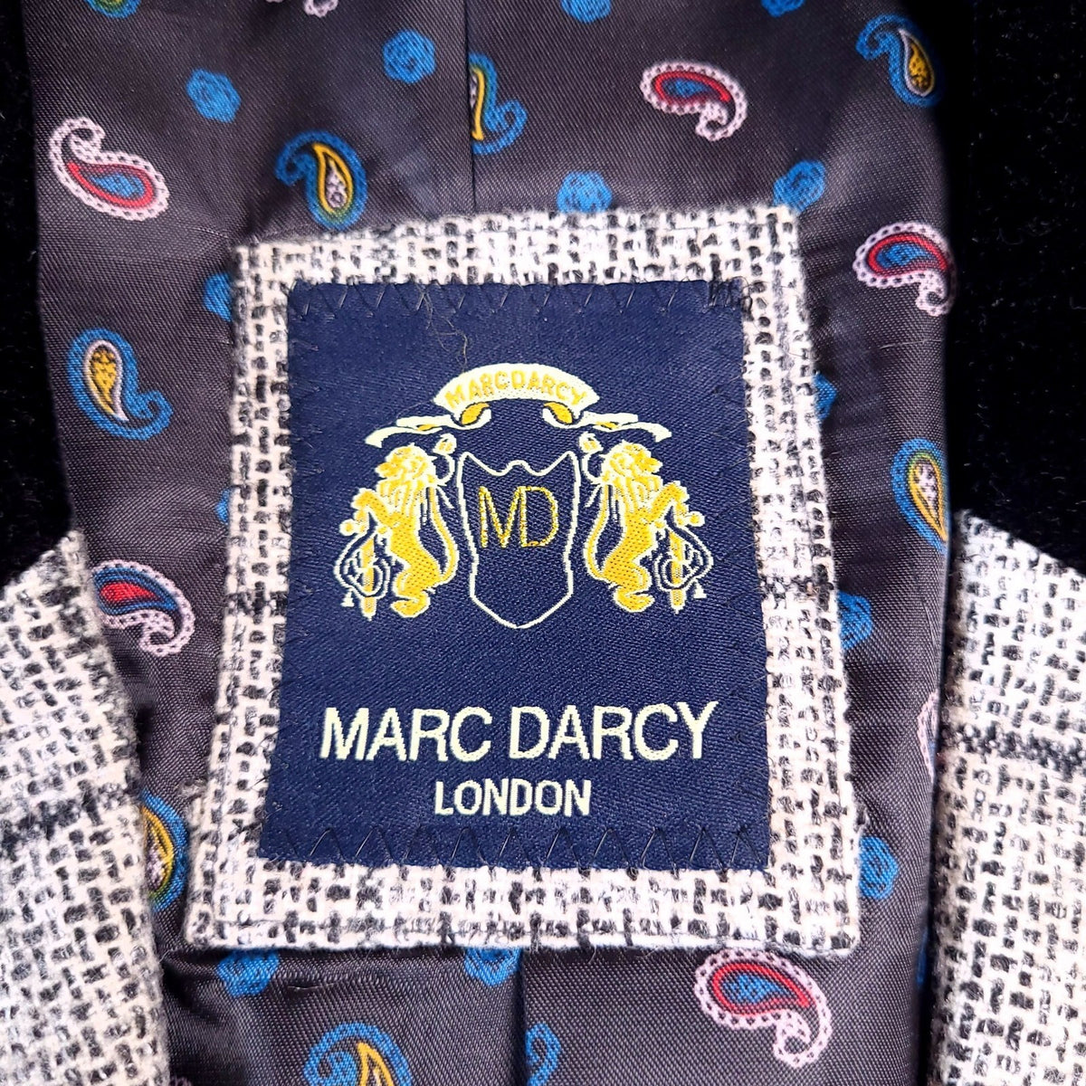 Marc Darcy Tweed Blazer Waistcoat Mens 38R Regular Grey Check Elbow Patch