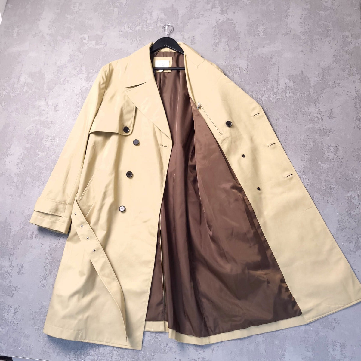 Marks & Spencer Trench Coat Mens Large Regular Fit Beige Belted Shower Resistant