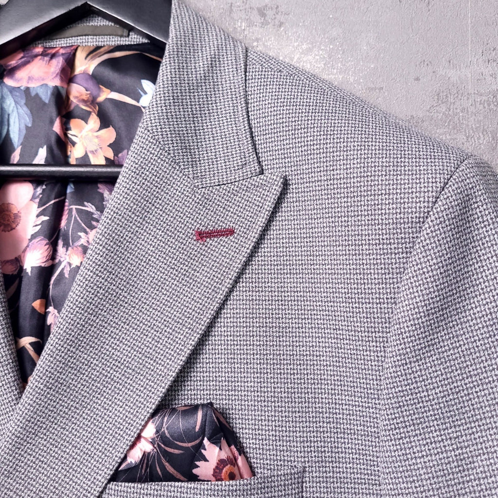 Next Blazer Jacket Mens 44R Slim Fit Grey Check Double Breasted Sport Coat