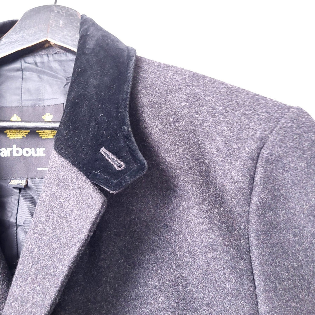 Barbour Wool Overcoat Jacket Mens 48R Regular Fit Charcoal Grey Edward