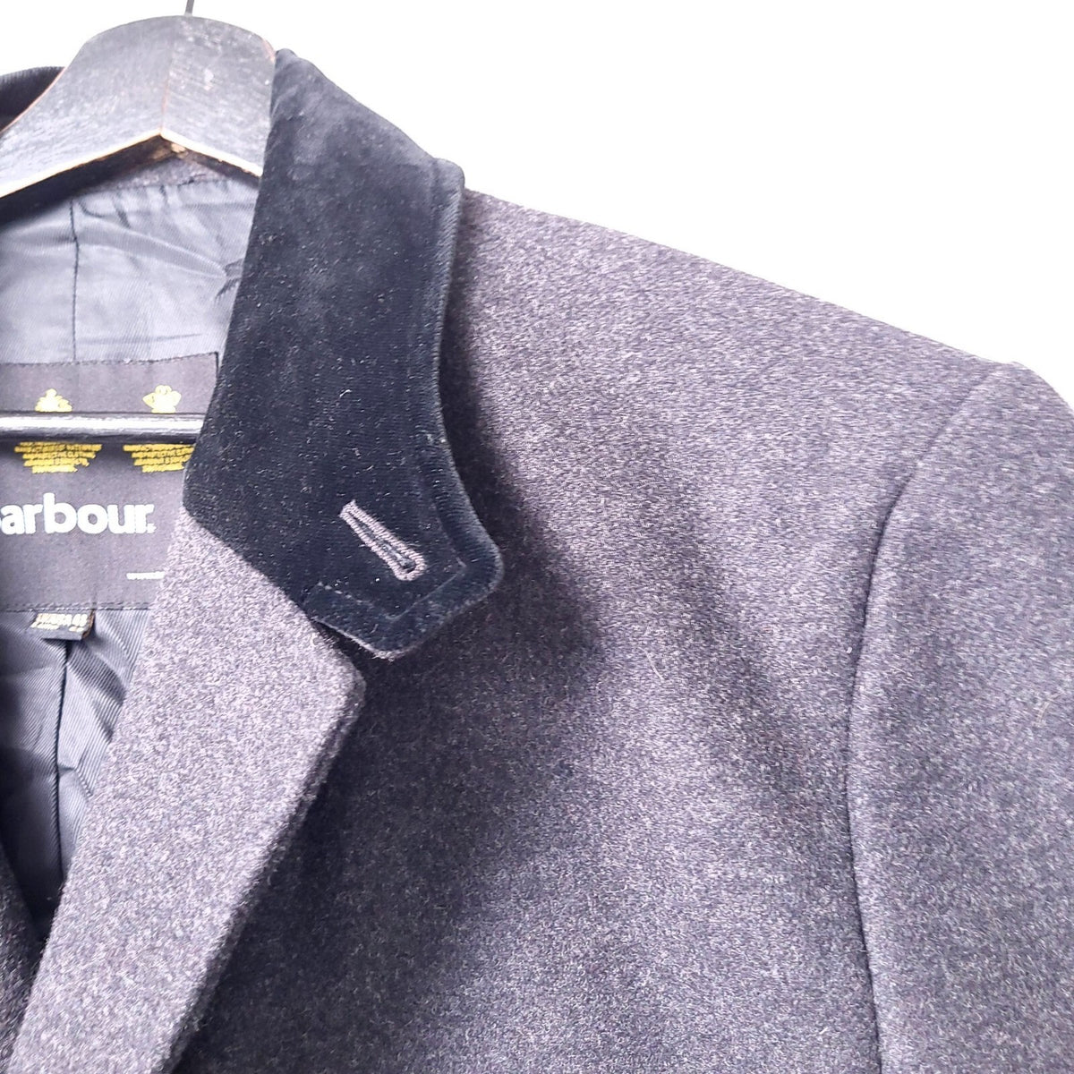 Barbour Wool Overcoat Jacket Mens 48R Regular Fit Charcoal Grey Edward