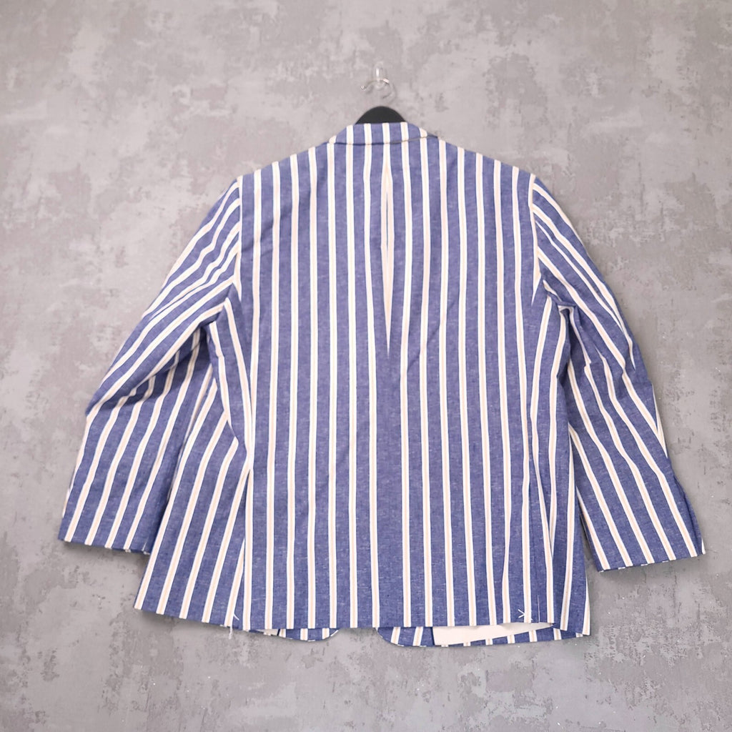 Brook Taverner Linen Blazer Mens 46S Short Fit Blue White Stripe Jacket Boating