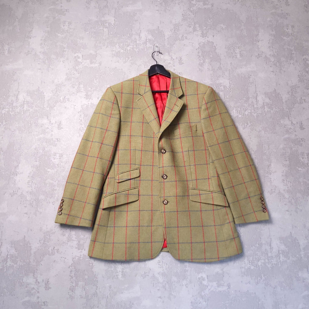 Brook Taverner Tweed Blazer Mens 40S Olive Green Windowpane Check MoonWool