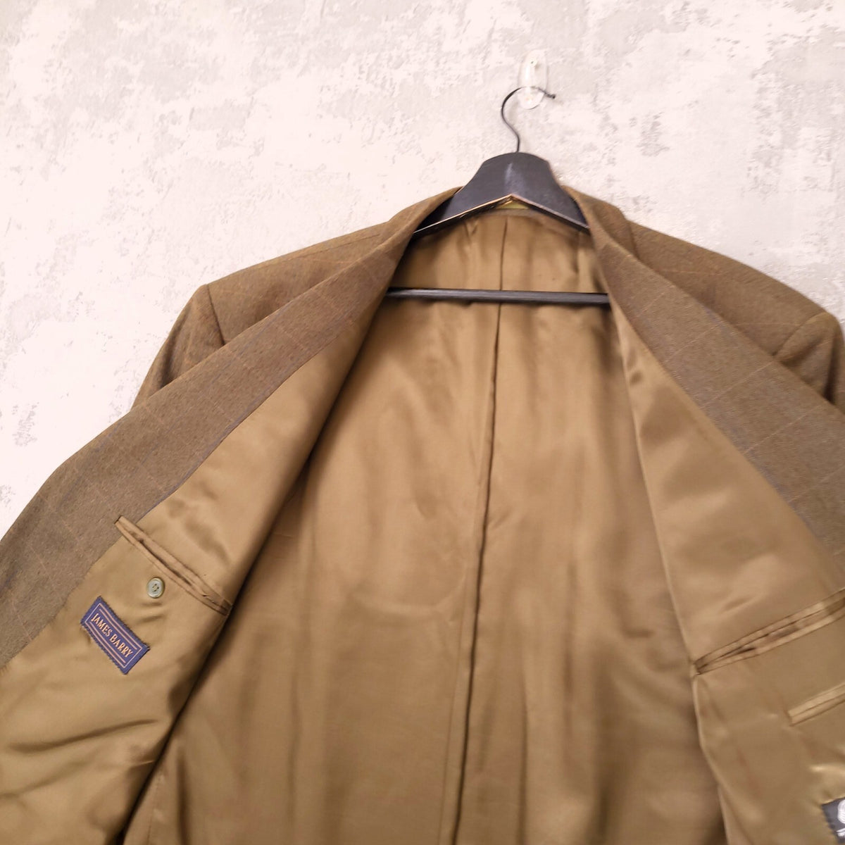 James Barry Tweed Blazer Jacket Mens 46R Reg Fit Olive Green Check Sport Coat