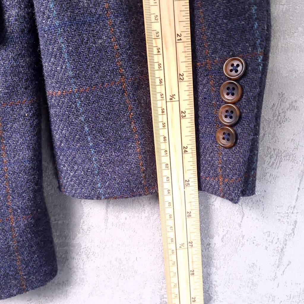 Brook Taverner Tweed Blazer Mens 44R Regular Fit Blue Check 100% Wool Jacket