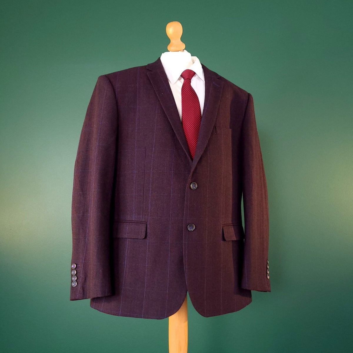 Harry Brown Tweed Blazer Jacket Mens 46S Regular Fit Burgundy Blue Check Sport
