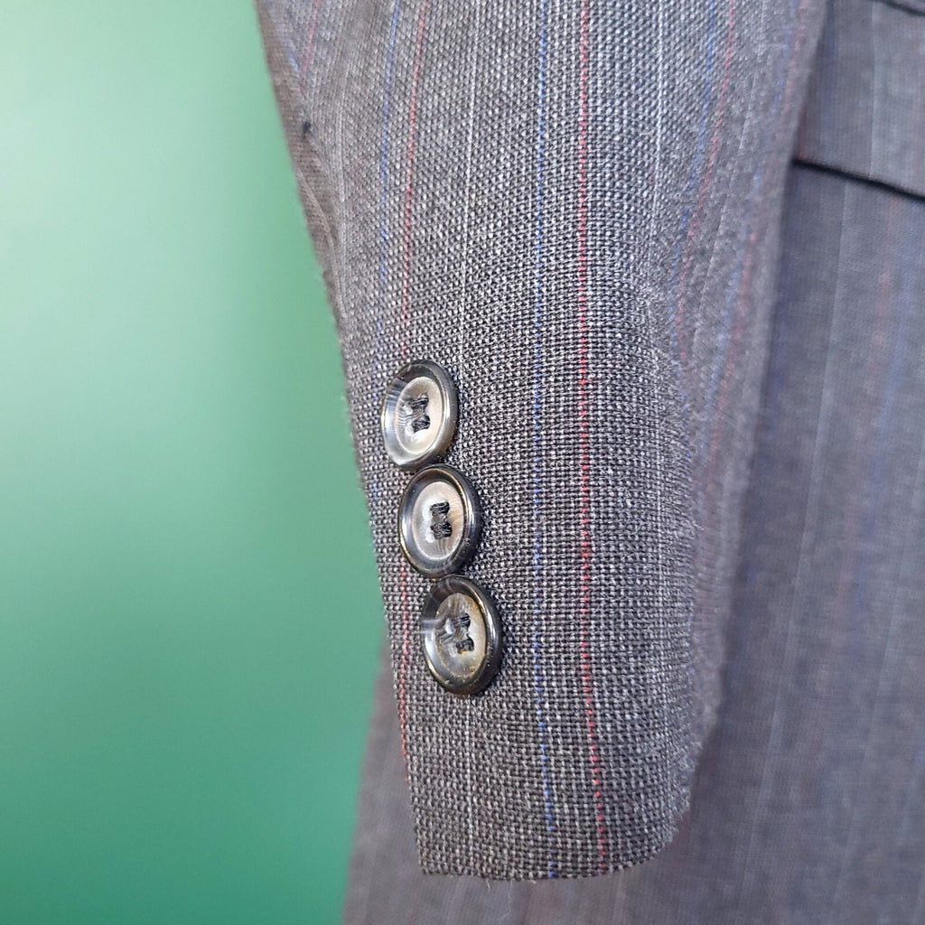 Vintage St Michael Wool Blazer Jacket Mens 42L Grey Pinstripe Double Breasted