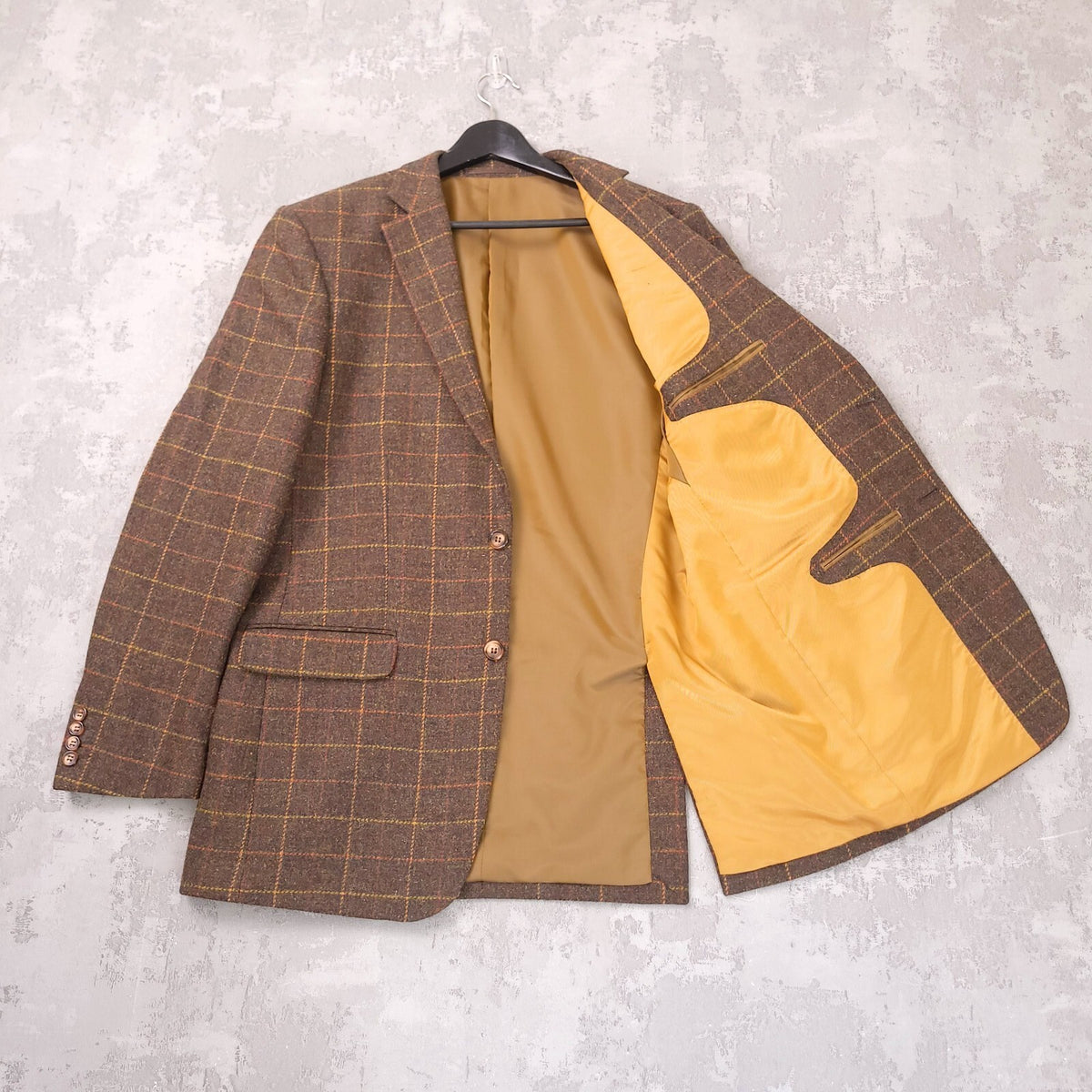 Brook Taverner Tweed Blazer Mens 40L Brown Check 100% Wool Jacket Sport Coat