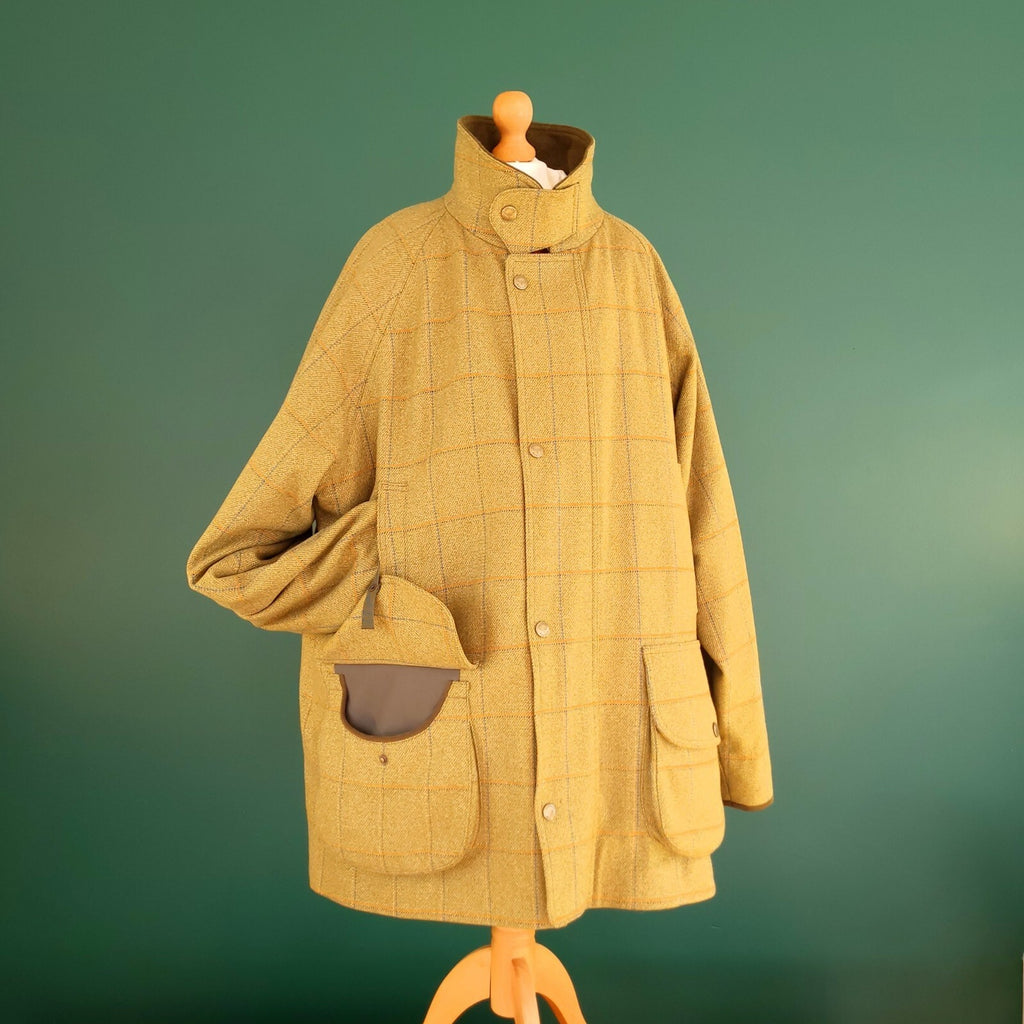 Chrysalis Tweed Overcoat Field Jacket Mens XL Mustard Yellow Check The Chiltern