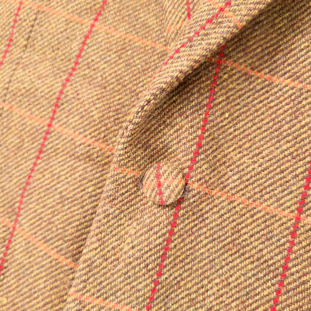 William Hunt Tweed Blazer Jacket Mens 38R Brown Red Check Elbow Patch Sport Coat